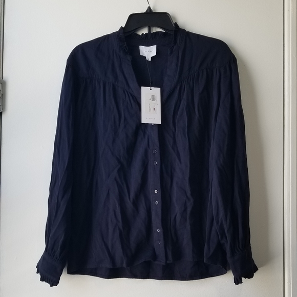 Sundays Andrea Long Sleeve Twill Top In Navy Size XS - Picture 10 of 13